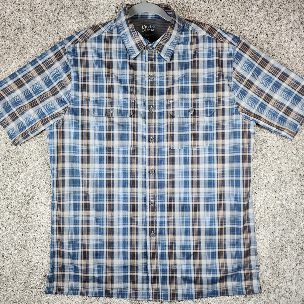Croft & Barrow Button Down Mens Medium Plaid Quick Dry Back Vent Excellent
